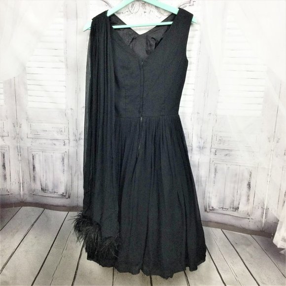 Vintage 50s Elinor Gay Black Cocktail Dress S - Picture 6 of 13